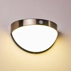Lampe solaire Basra LED Chrome, 1 lumière, Détecteur de mouvement