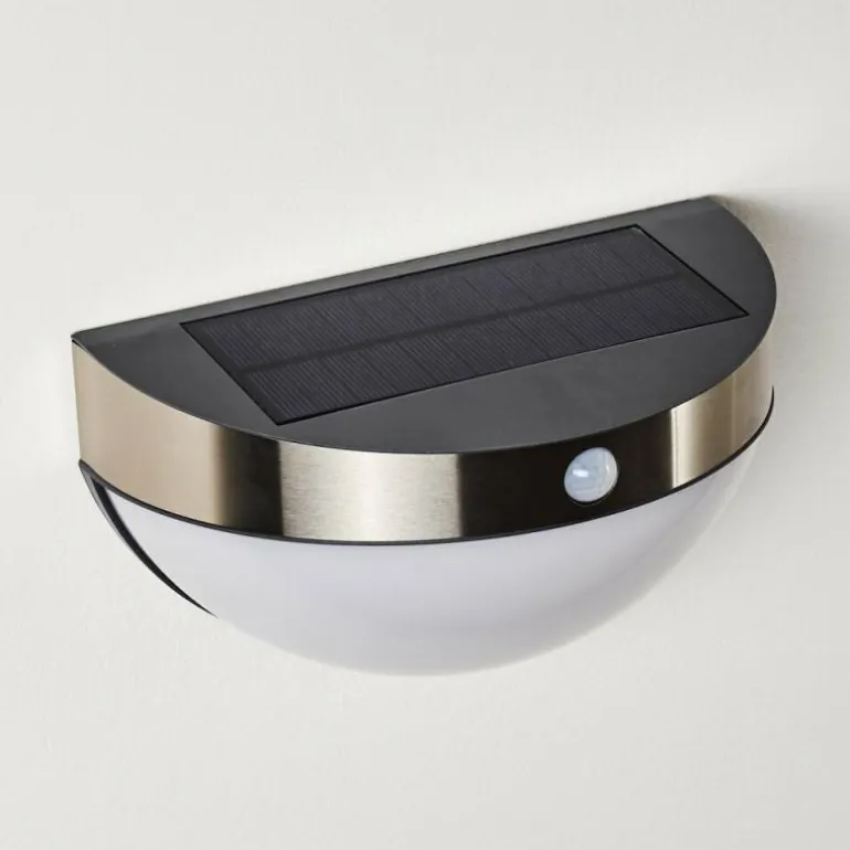 Lampe solaire Basra LED Chrome, 1 lumière, Détecteur de mouvement