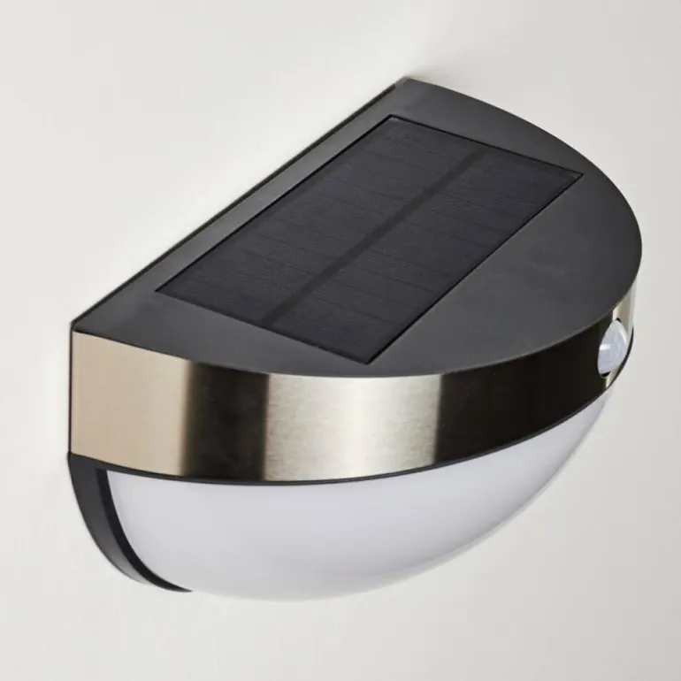 Lampe solaire Basra LED Chrome, 1 lumière, Détecteur de mouvement