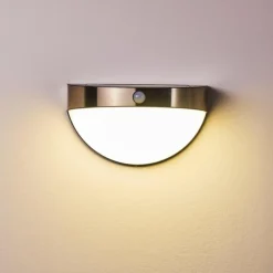 Lampe solaire Basra LED Chrome, 1 lumière, Détecteur de mouvement