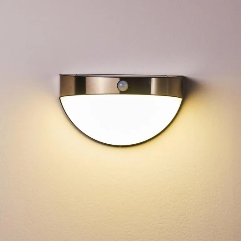 Lampe solaire Basra LED Chrome, 1 lumière, Détecteur de mouvement