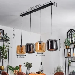 Lauden Suspension Ambre, Chrome, 4 lumières