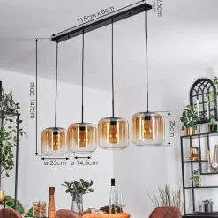 Lauden Suspension Ambre, Clair, 4 lumières