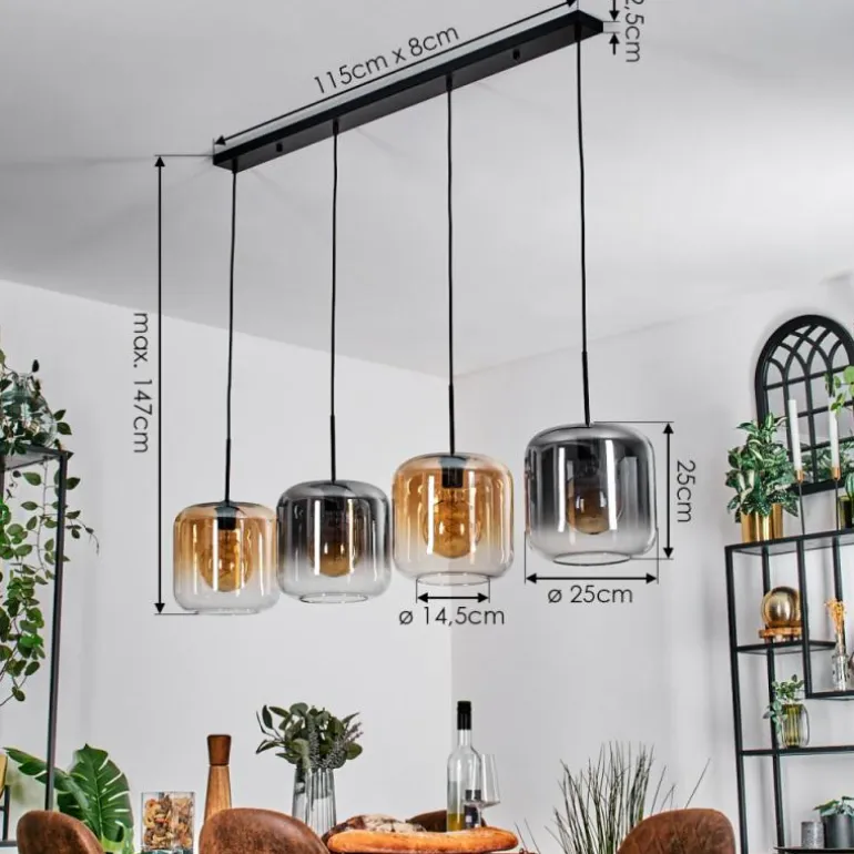Lauden Suspension Ambre, Clair, Fumé, 4 lumières