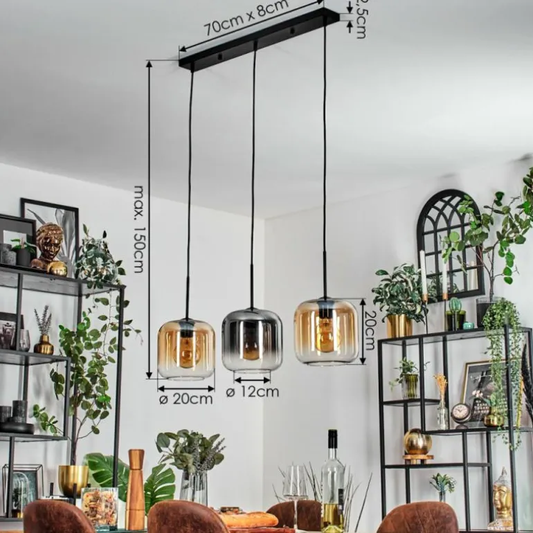 Lauden Suspension Ambre, Clair, Fumé, 3 lumières