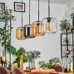 Lauden Suspension Ambre, Chrome, Clair, 4 lumières
