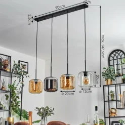 Lauden Suspension Ambre, Chrome, Clair, 4 lumières
