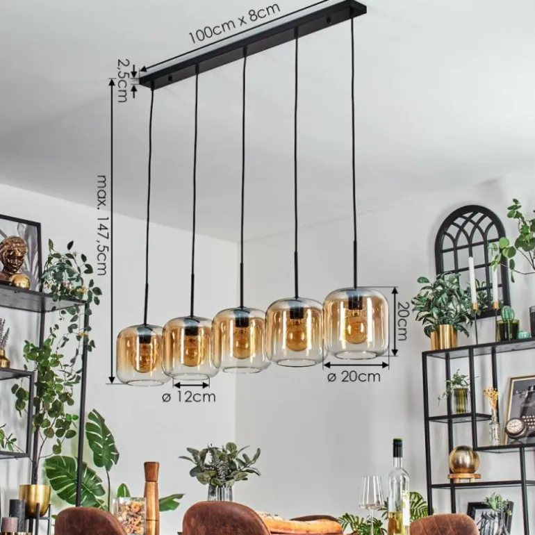 Lauden Suspension Ambre, Clair, 5 lumières