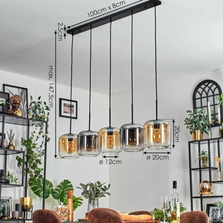 Lauden Suspension Ambre, Clair, Fumé, 5 lumières
