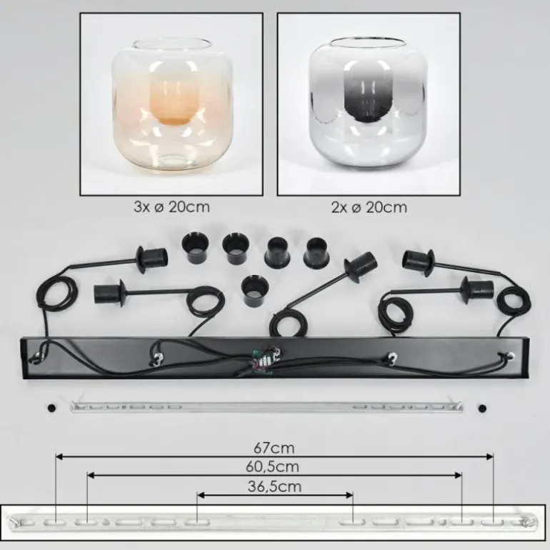 Lauden Suspension Ambre, Clair, Fumé, 5 lumières