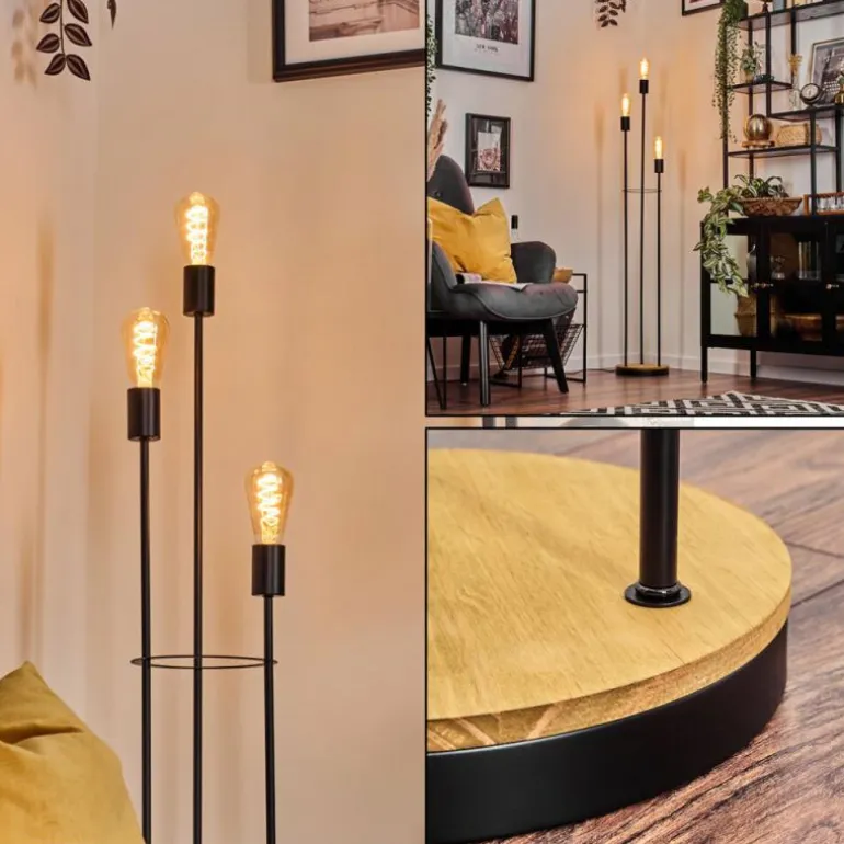 Limmingen Lampadaire Bois clair, Noir, 3 lumières
