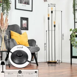 Limmingen Lampadaire Bois clair, Noir, 3 lumières