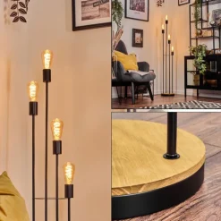 Limmingen Lampadaire Bois clair, Noir, 4 lumières