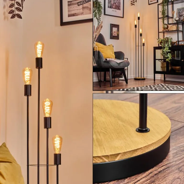 Limmingen Lampadaire Bois clair, Noir, 4 lumières