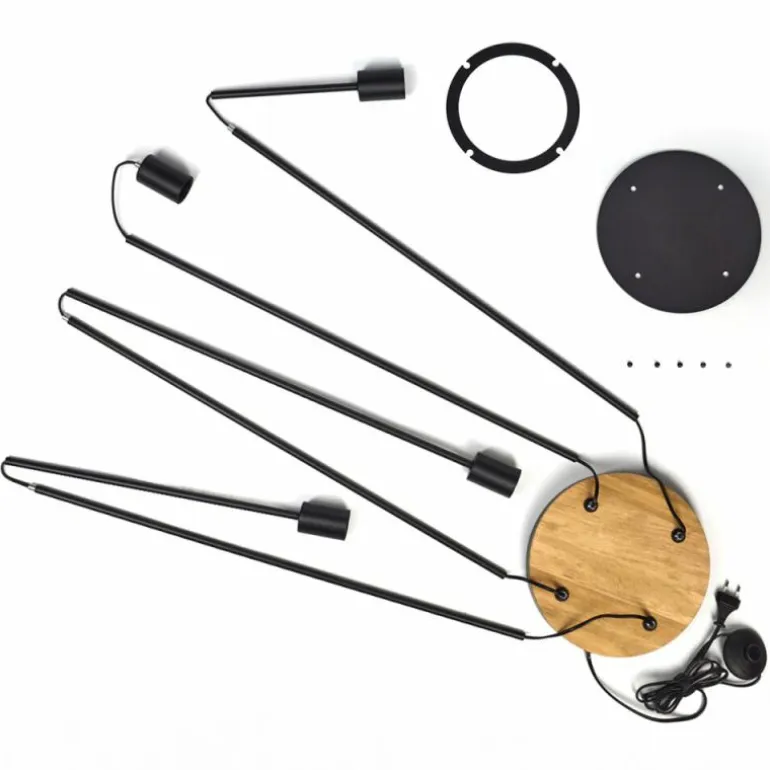 Limmingen Lampadaire Bois clair, Noir, 4 lumières
