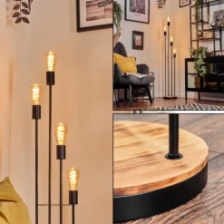 Limmingen Lampadaire Bois foncé, Noir, 4 lumières