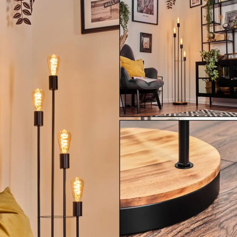 Limmingen Lampadaire Bois foncé, Noir, 4 lumières