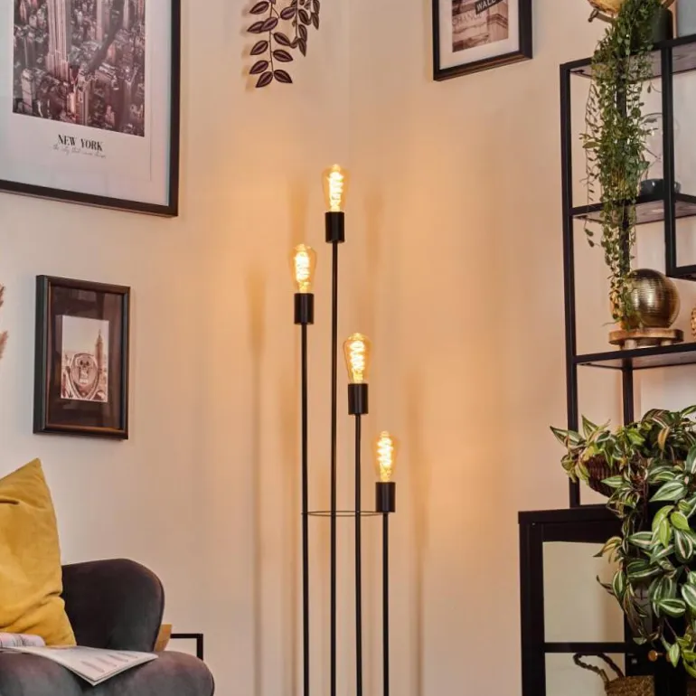 Limmingen Lampadaire Bois foncé, Noir, 4 lumières