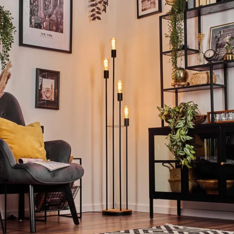 Limmingen Lampadaire Bois foncé, Noir, 4 lumières