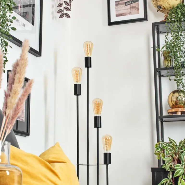 Limmingen Lampadaire Bois foncé, Noir, 4 lumières