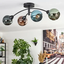 Linneryd Plafonnier, Boule lumineuse Noir, 4 lumières