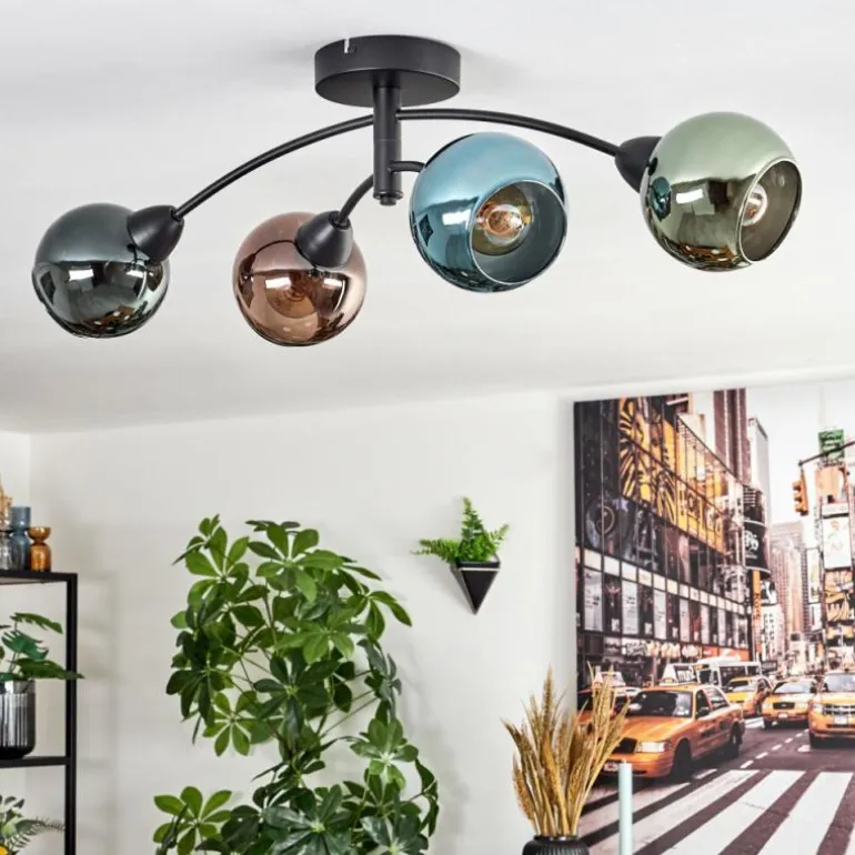 Linneryd Plafonnier, Boule lumineuse Noir, 4 lumières