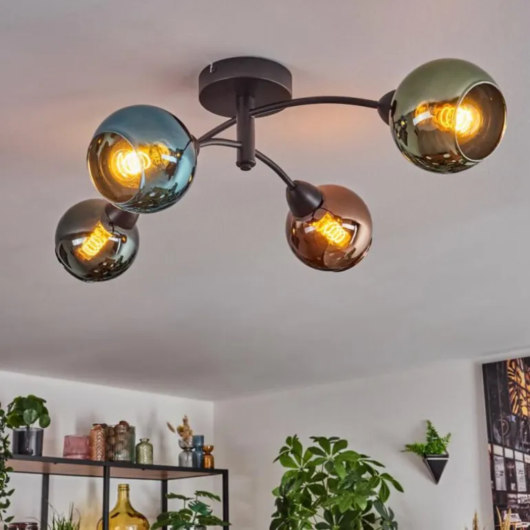 Linneryd Plafonnier, Boule lumineuse Noir, 4 lumières