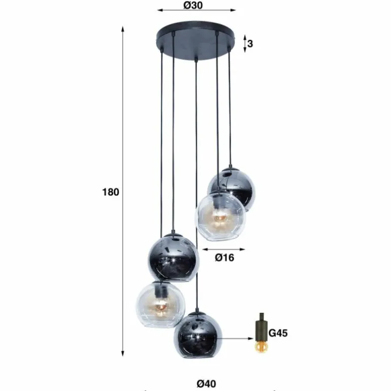 lustre Bicolore Anthracite, 5 lumières