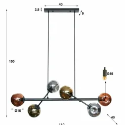 lustre Molucule Anthracite, 6 lumières