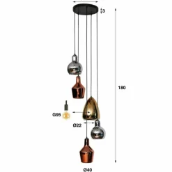 lustre Tricolore Noir, 5 lumières