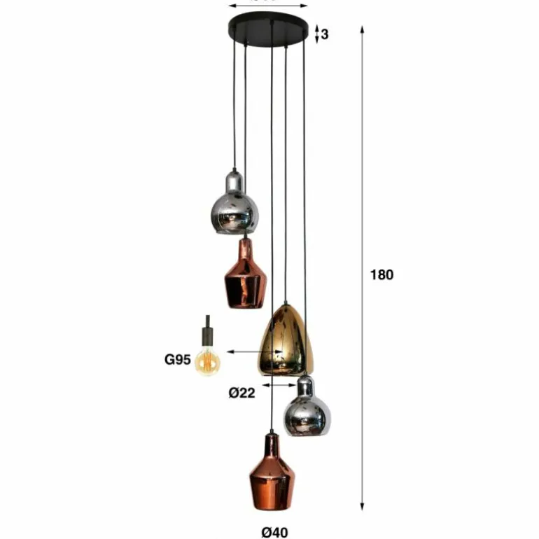 lustre Tricolore Noir, 5 lumières
