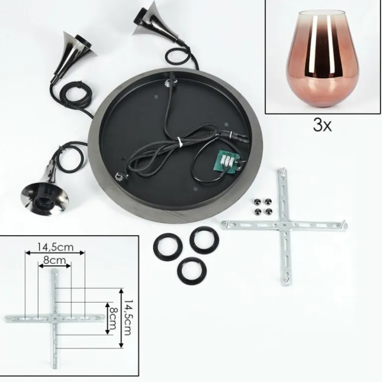 Lutarp Suspension, Suspension Chrome, Noir, 3 lumières