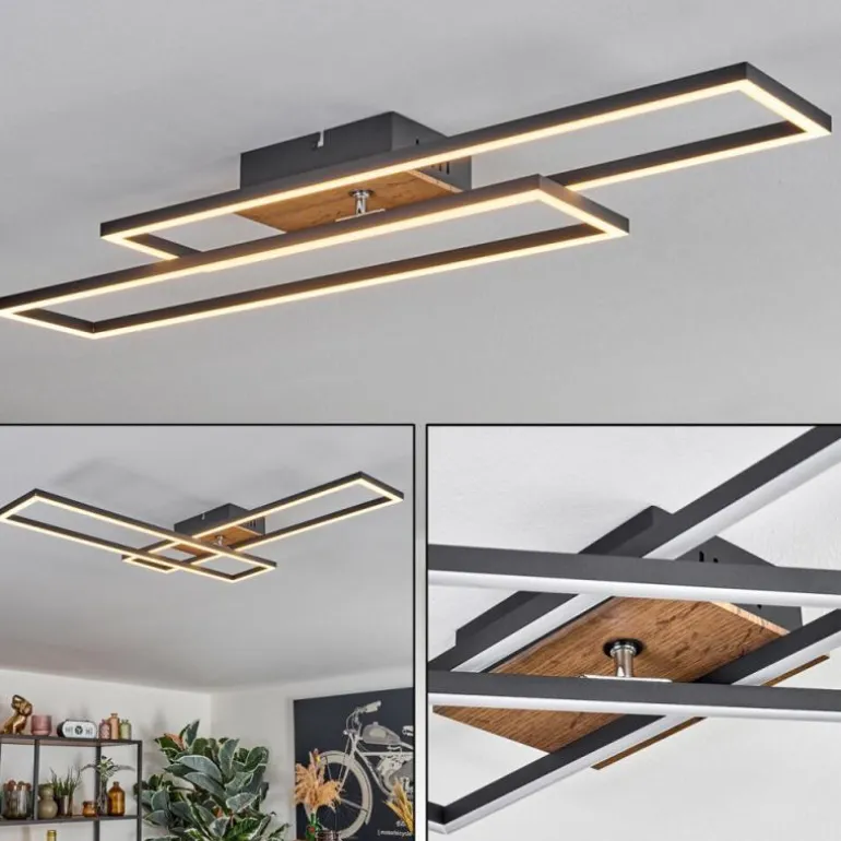 Macos Plafonnier, Spot de plafond LED Brun, Couleur bois, Noir, 1 lumière