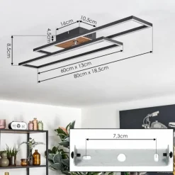 Macos Plafonnier, Spot de plafond LED Brun, Couleur bois, Noir, 1 lumière