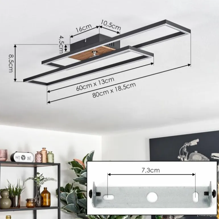 Macos Plafonnier, Spot de plafond LED Brun, Couleur bois, Noir, 1 lumière