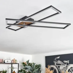 Macos Plafonnier, Spot de plafond LED Brun, Couleur bois, Noir, 1 lumière