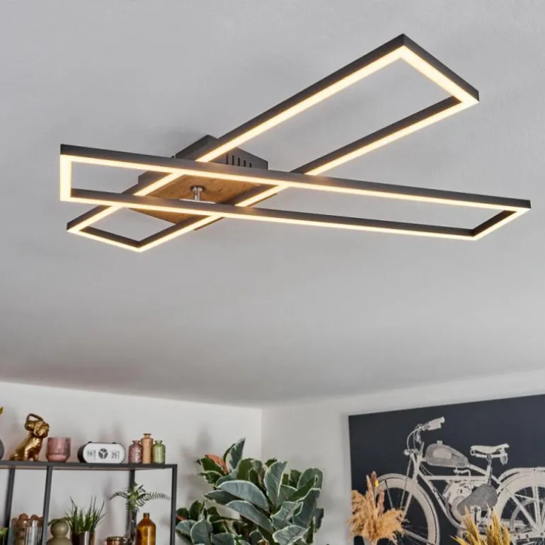 Macos Plafonnier, Spot de plafond LED Brun, Couleur bois, Noir, 1 lumière