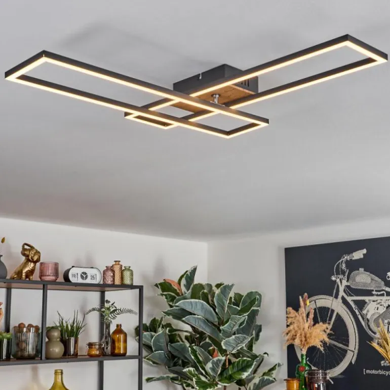 Macos Plafonnier, Spot de plafond LED Brun, Couleur bois, Noir, 1 lumière