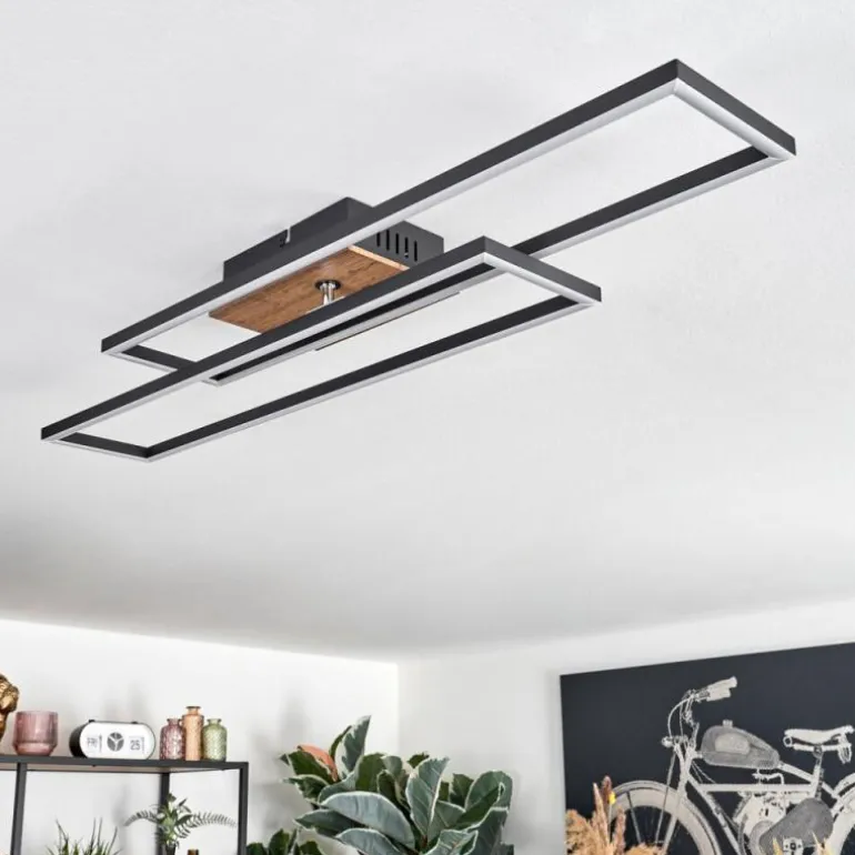 Macos Plafonnier, Spot de plafond LED Brun, Couleur bois, Noir, 1 lumière
