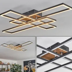 Macos Plafonnier, Spot de plafond LED Brun, Couleur bois, Noir, 1 lumière