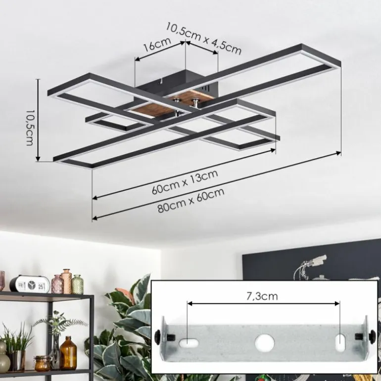 Macos Plafonnier, Spot de plafond LED Brun, Couleur bois, Noir, 1 lumière