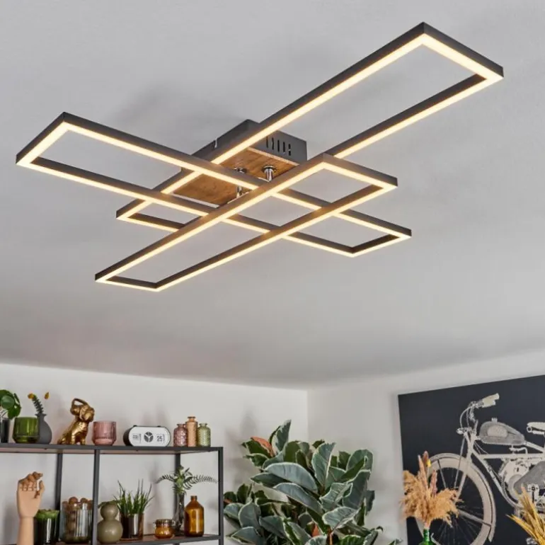 Macos Plafonnier, Spot de plafond LED Brun, Couleur bois, Noir, 1 lumière