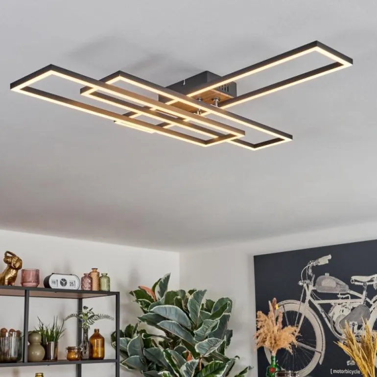 Macos Plafonnier, Spot de plafond LED Brun, Couleur bois, Noir, 1 lumière
