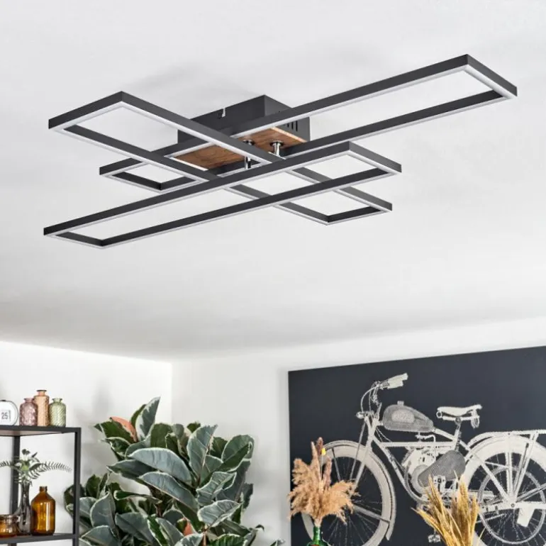 Macos Plafonnier, Spot de plafond LED Brun, Couleur bois, Noir, 1 lumière