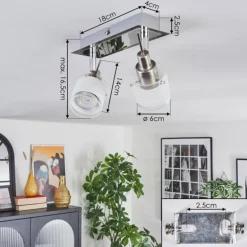 Maren Plafonnier, Spot de plafond LED Chrome, Nickel mat, 2 lumières