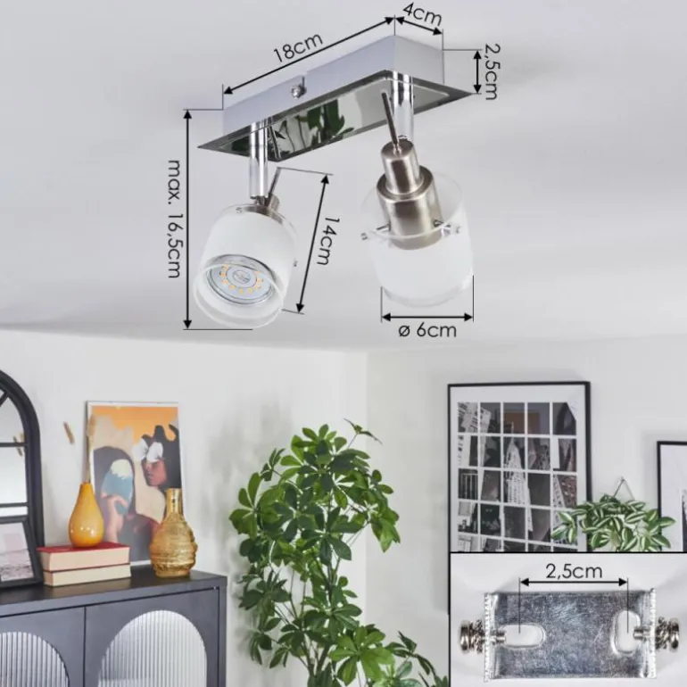 Maren Plafonnier, Spot de plafond LED Chrome, Nickel mat, 2 lumières