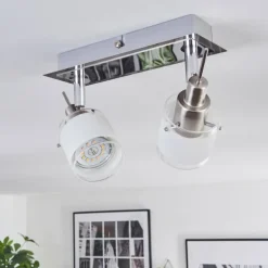 Maren Plafonnier, Spot de plafond LED Chrome, Nickel mat, 2 lumières