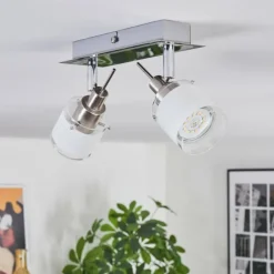 Maren Plafonnier, Spot de plafond LED Chrome, Nickel mat, 2 lumières