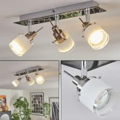 Maren Plafonnier, Spot de plafond LED Chrome, Nickel mat, 3 lumières