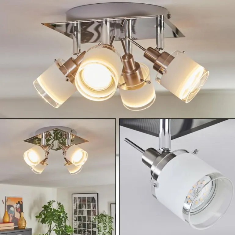 Maren Plafonnier, Spot de plafond LED Chrome, Nickel mat, 4 lumières